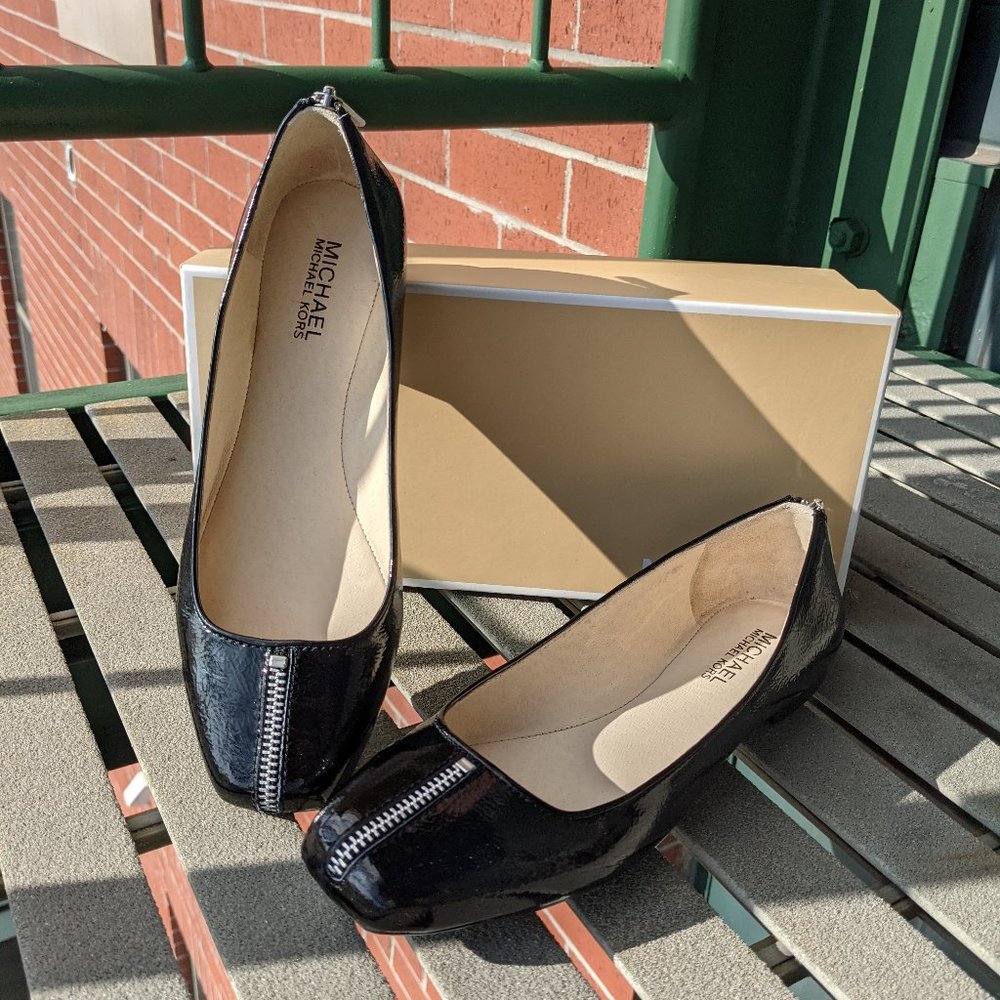 Michael Kors Black Patent Leather Flat with Zipper
